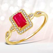 Bids.com 0.75 Carat Genuine Ruby and White Diamond 14K Yellow Gold Ring Rings