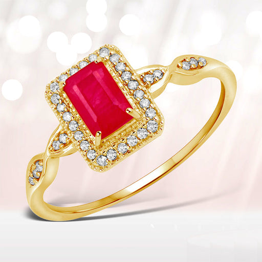 Bids.com 0.75 Carat Genuine Ruby and White Diamond 14K Yellow Gold Ring Rings