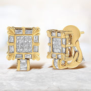Bids.com 14K Yellow Gold 7/8 Cttw Princess and Baguette-Cut Diamond Square Framed Huggie Hoop Omega Earrings (H-I Color, SI1-SI2 Clarity) Earrings