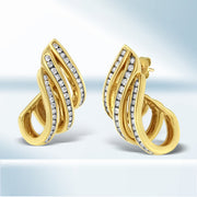 Bids.com 10K Yellow Gold 1.0 Cttw Round Brilliant Cut Diamond Spiral Multi Row Channel Set Open Hoop Pushback Stud Earrings (H-I Color, I1-I2 Clarity) Earrings