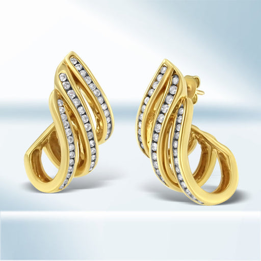 Bids.com 10K Yellow Gold 1.0 Cttw Round Brilliant Cut Diamond Spiral Multi Row Channel Set Open Hoop Pushback Stud Earrings (H-I Color, I1-I2 Clarity) Earrings