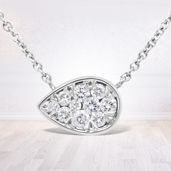 Bids.com 14K White Gold 1/4 Cttw Round Diamond Composite Teardrop Shape 18" Pendant Necklace - (G-H Color, SI2-I1 Clarity) Necklaces