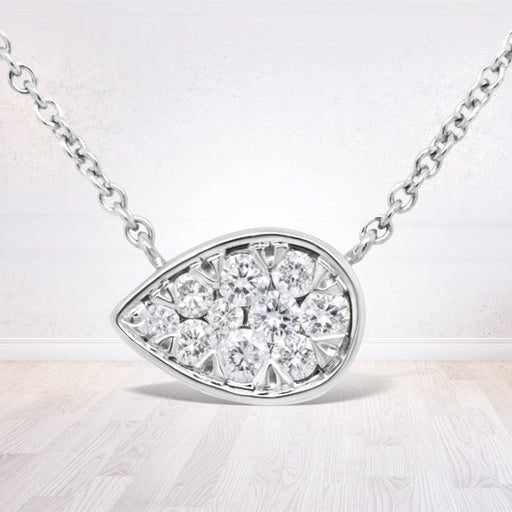 Bids.com 14K White Gold 1/4 Cttw Round Diamond Composite Teardrop Shape 18" Pendant Necklace - (G-H Color, SI2-I1 Clarity) Necklaces