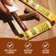 Grazly Plain Beef Meat Sticks - 100% Grass-Fed & Finished