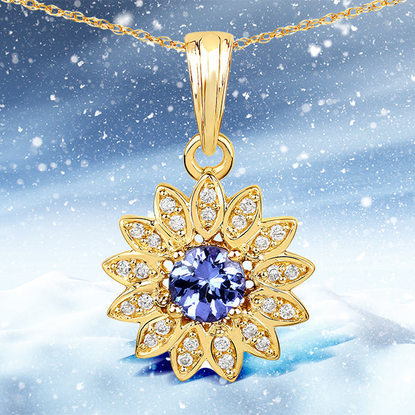 Bids.com 0.31 Carat Genuine Tanzanite and White Diamond 14K Yellow Gold Pendant Pendants