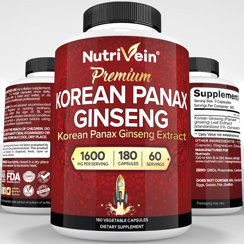 Nutrivein Nutrivein Korean Red Panax Ginseng 1600mg – Extra Strength Formula - 180 Capsules FA-51VI-YB0U