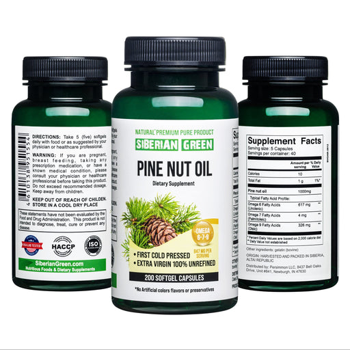 SiberianGreen.com Siberian Green Pine Nut Oil Capsules – 200 Softgels Cooking Oils
