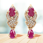 Bids.com 1.12 Carat Genuine Ruby and White Diamond 14K Yellow Gold Earrings Earrings