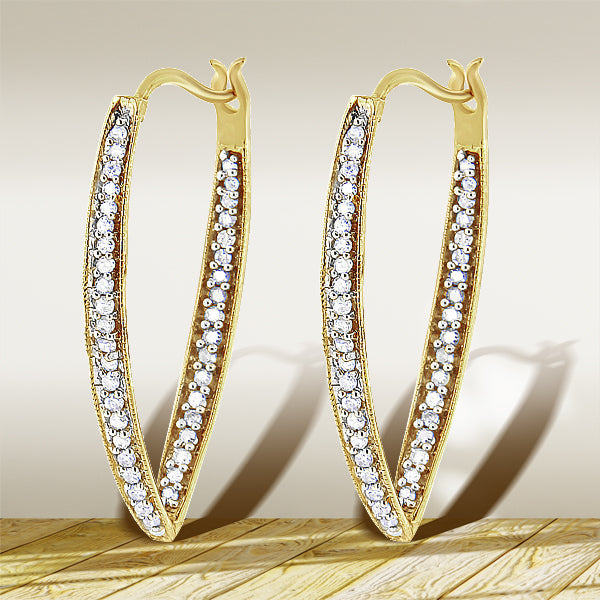 Bids.com 10K Yellow Gold 1/2 Cttw Round-Cut Diamond Modern Hoop Earrings (I-J Color, I2-I3 Clarity) Earrings