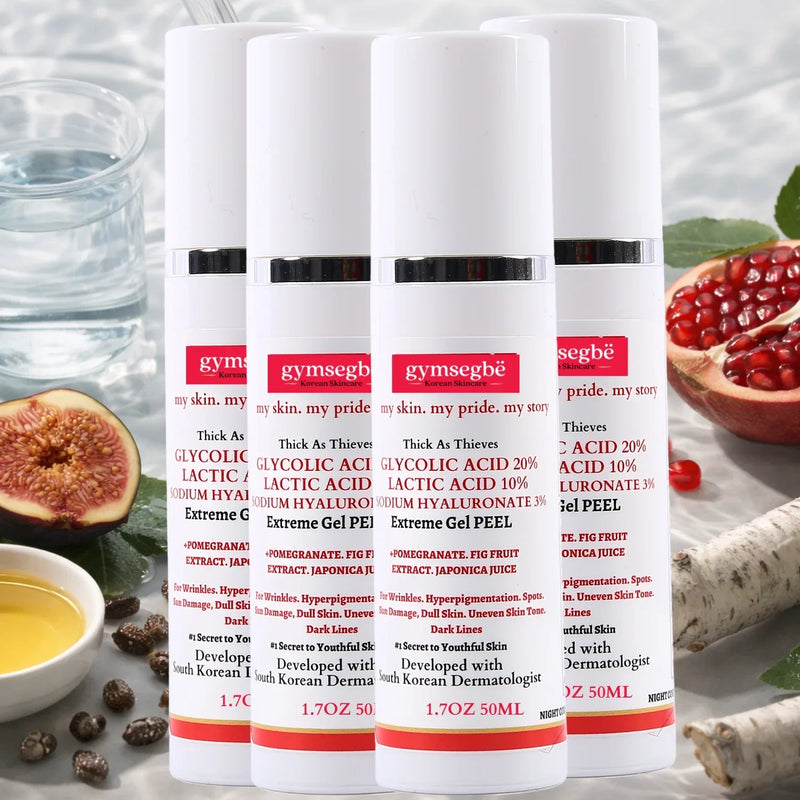 gymsegbë Thick As Thieves Pure Glycolic Acid Lactic Acid Extreme Gel Peel - 50ml Exfoliation, Dark Spots, Hyperpigmentation Light Gray 4 Bottles Save $24.97