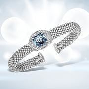 Bids.com Popcorn Texture Cuff Bangle with Blue Topaz and Diamonds in Sterling Silver Bracelets