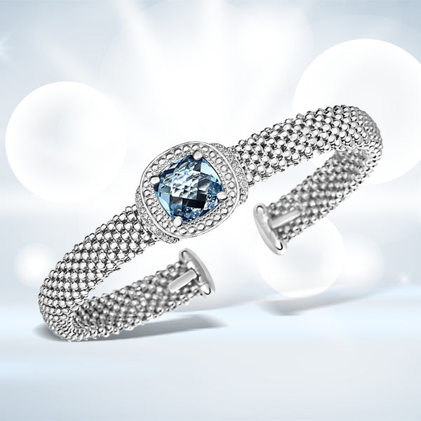 Bids.com Popcorn Texture Cuff Bangle with Blue Topaz and Diamonds in Sterling Silver Bracelets