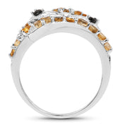 Bids.com 1.00 Carat Genuine Citrine & Black Spinel .925 Sterling Silver Ring Rings