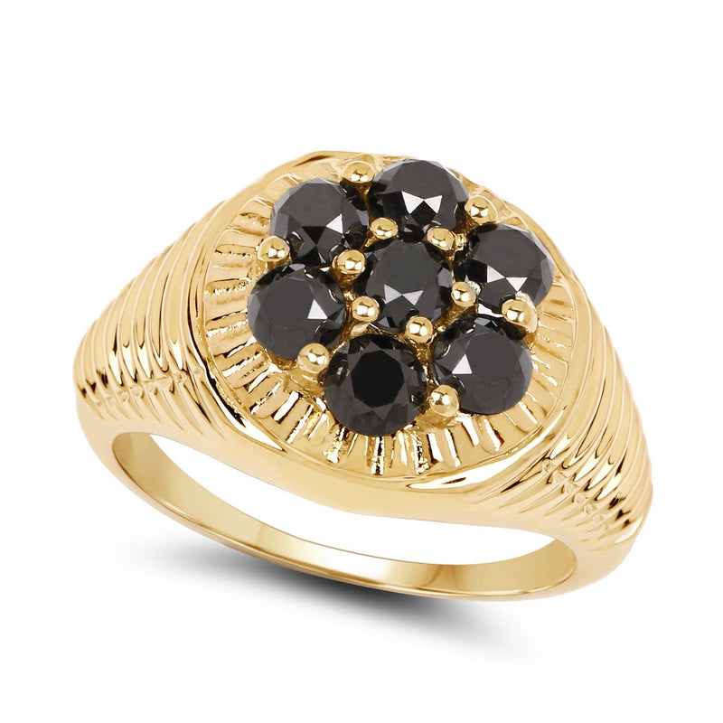 Bids.com 14K Yellow Gold Plated 1.40 Carat Genuine Black Diamond .925 Sterling Silver Ring Rings