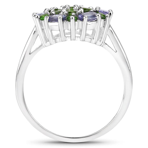 Bids.com 2.03 Carat Genuine Tanzanite and Chrome Diopside .925 Sterling Silver Ring Rings