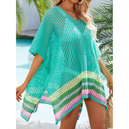 Slit Openwork V-Neck Half Sleeve Cover-Up