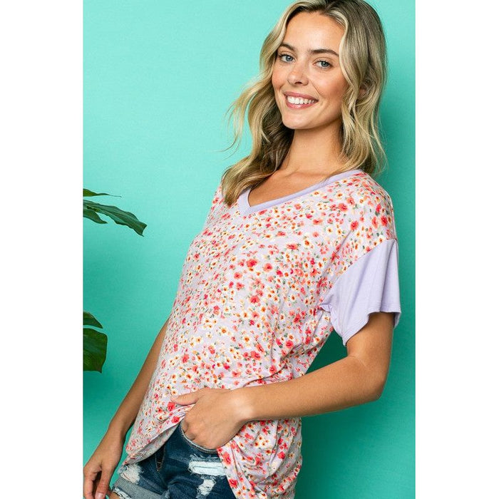 Dizzy Floral Solid Mix Boxy Top