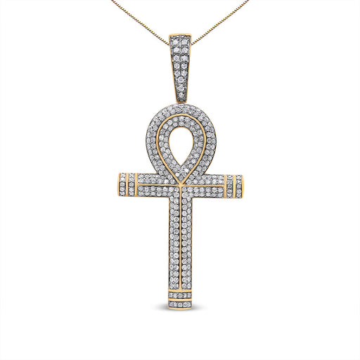 Bids.com 10K Yellow Gold 1 7/8 Cttw Round Diamond Ankh Men's Pendant Necklace Necklaces White Smoke Yellow.Gold / 22