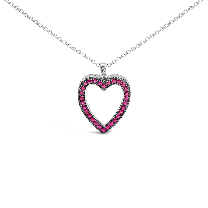 Bids.com 18K 1/3 Cttw Diamond and Red Ruby Open Heart with Black Rhodium 18" Pendant Necklace (G-H Color, VS2-SI1 Clarity) Necklaces