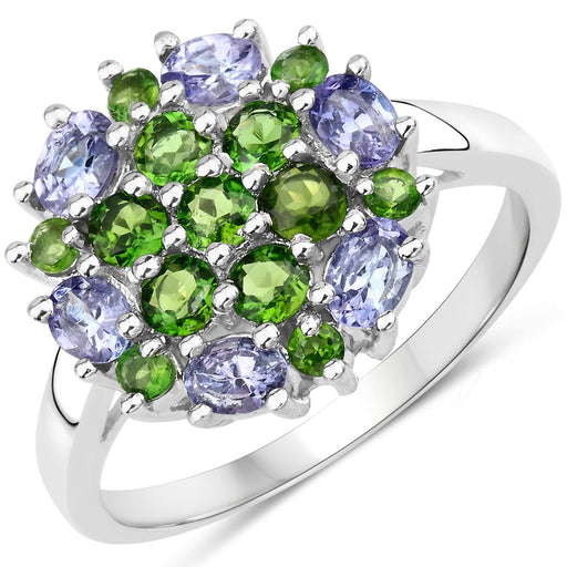 Bids.com 2.03 Carat Genuine Tanzanite and Chrome Diopside .925 Sterling Silver Ring Rings