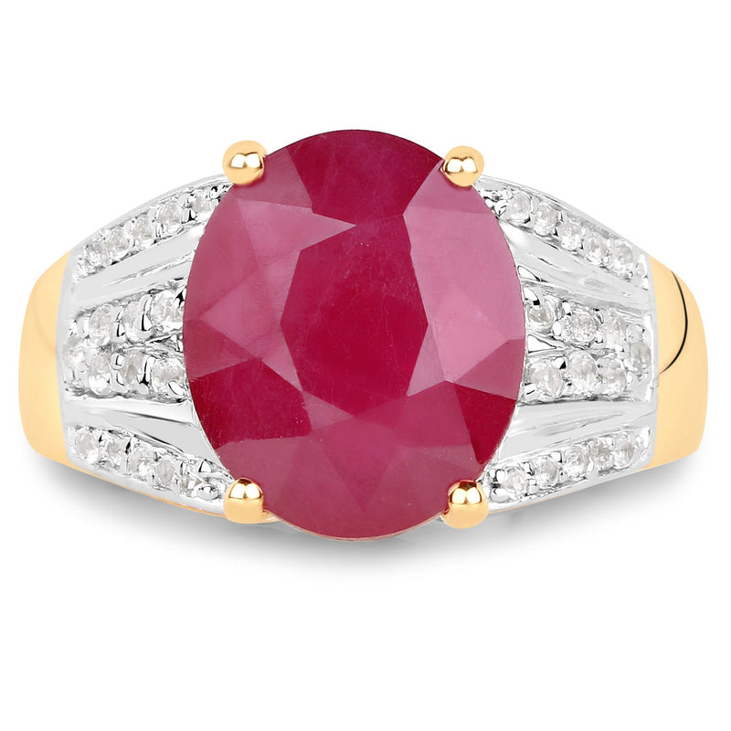 Bids.com 14K Yellow Gold Plated 5.49 Carat Glass Filled Ruby and White Topaz .925 Sterling Silver Ring Rings