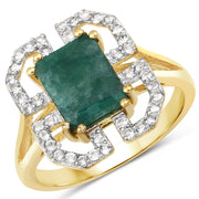 Bids.com 2.55 Carat Dyed Emerald and White Topaz .925 Sterling Silver Ring Rings