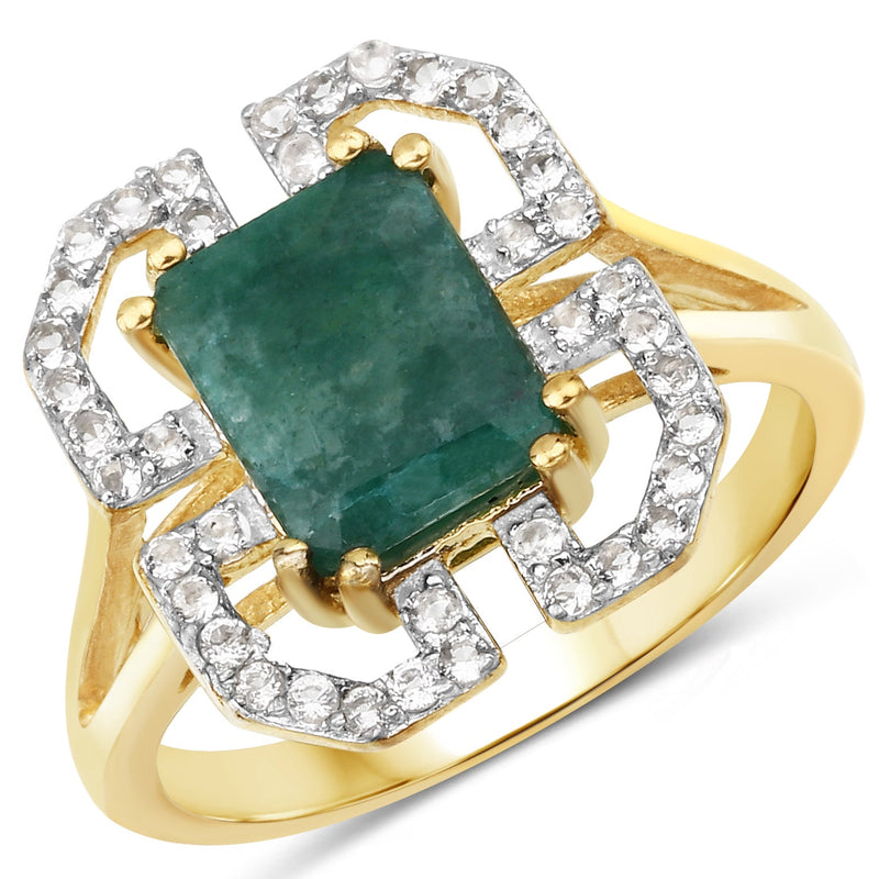 Bids.com 2.55 Carat Dyed Emerald and White Topaz .925 Sterling Silver Ring Rings