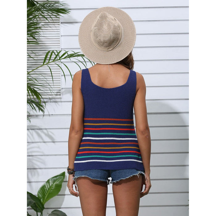 Striped V-Neck Knit Tank