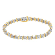 Bids.com Two-Tone 10K Yellow Gold over .925 Sterling Silver 1.0 Cttw Diamond S-Curve Link Miracle-Set Tennis Bracelet (I-J Color, I3 Clarity) - 7" Bracelets