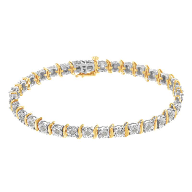 Bids.com Two-Tone 10K Yellow Gold over .925 Sterling Silver 1.0 Cttw Diamond S-Curve Link Miracle-Set Tennis Bracelet (I-J Color, I3 Clarity) - 7" Bracelets