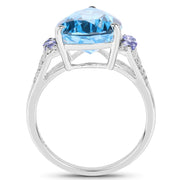 Bids.com 6.86 Carat Genuine Swiss Blue Topaz, Tanzanite & White Topaz .925 Sterling Silver Ring Rings