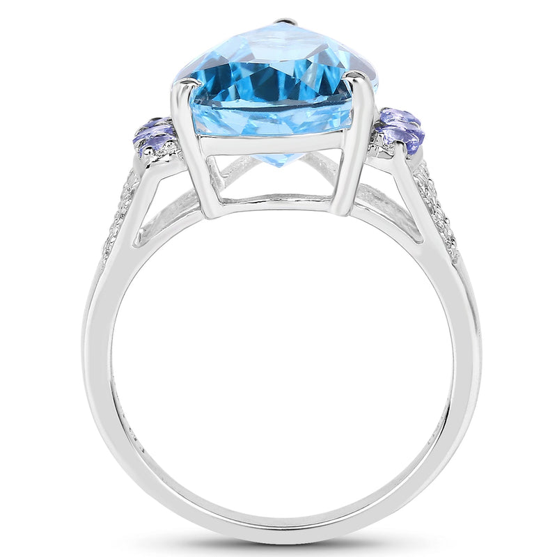 Bids.com 6.86 Carat Genuine Swiss Blue Topaz, Tanzanite & White Topaz .925 Sterling Silver Ring Rings