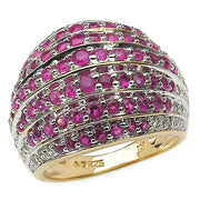 Bids.com 14K Yellow Gold Plated 2.94 Carat Genuine Ruby & White Topaz .925 Sterling Silver Ring Rings