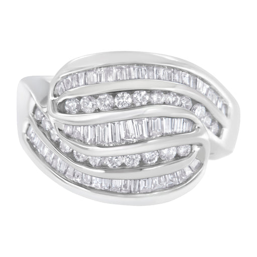 Bids.com 14KT White Gold Diamond Bypass Band Ring (1 cttw, H-I Color, SI1-SI2 Clarity) Rings White Smoke 7 / White.Gold