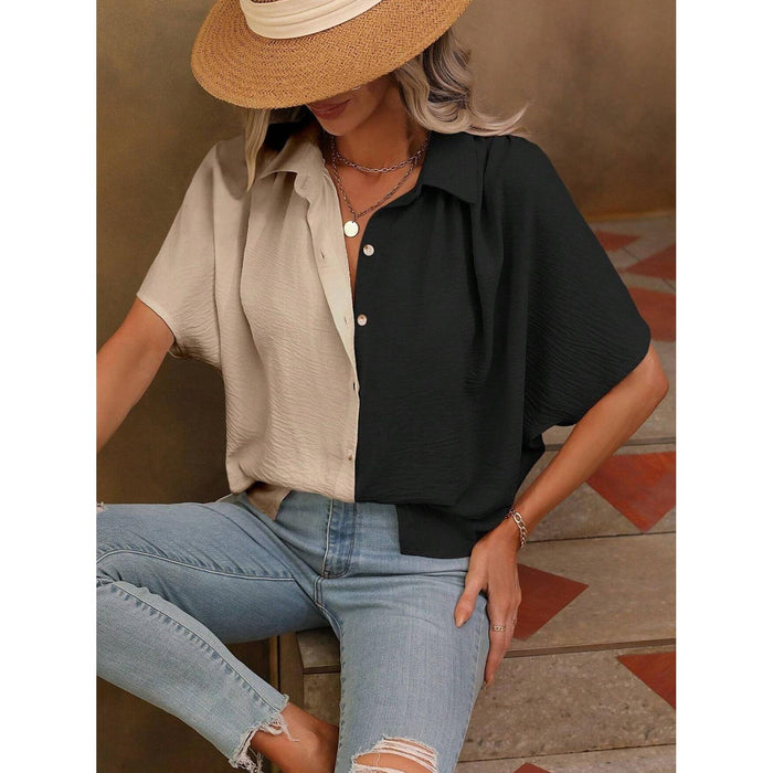 Contrast Collared Neck Short Sleeve Shirt