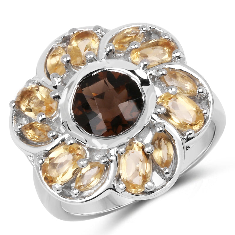 Bids.com 3.46 Carat Genuine Smoky Quartz & Citrine .925 Sterling Silver Ring Rings