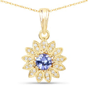 Bids.com 0.31 Carat Genuine Tanzanite and White Diamond 14K Yellow Gold Pendant Pendants