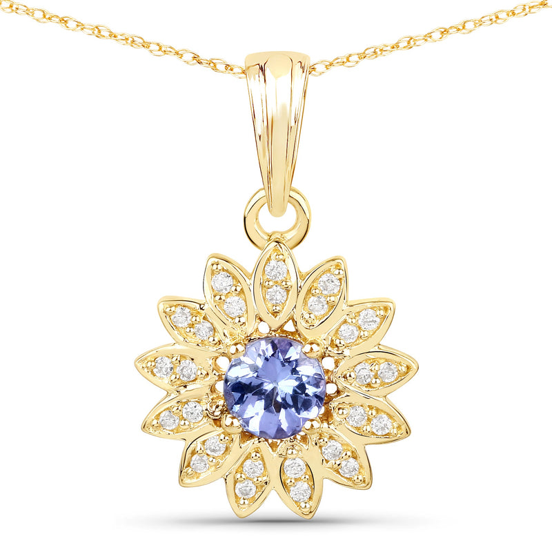 Bids.com 0.31 Carat Genuine Tanzanite and White Diamond 14K Yellow Gold Pendant Pendants