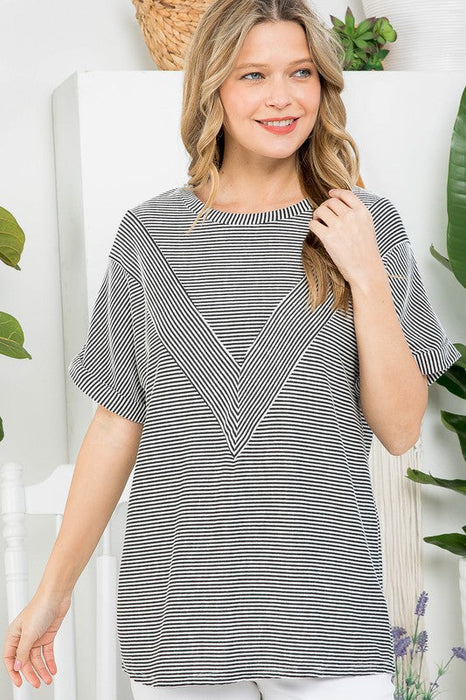 Plus Two Tone Rib Stripe Basic Top