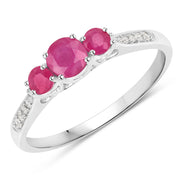 Bids.com 0.61 Carat Genuine Ruby and White Diamond 14K White Gold Ring Rings