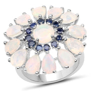 Bids.com 3.98 Carat Genuine Ethiopian Opal and Blue Sapphire .925 Sterling Silver Ring Rings