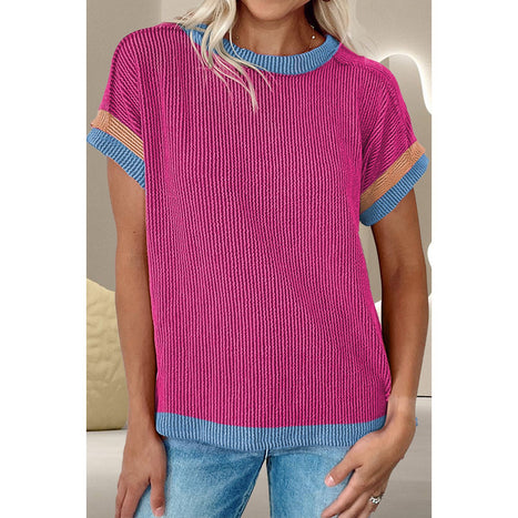 Color Block Round Neck Cap Sleeve T-Shirt