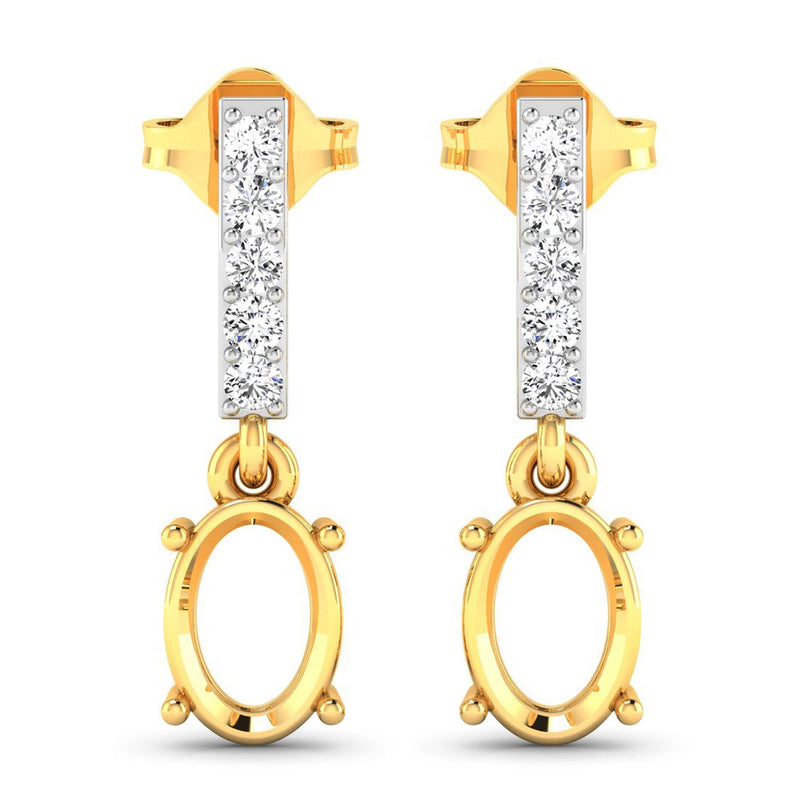 Bids.com 0.14 Carat Genuine White Diamond 14K Yellow Gold Semi Mount Earrings - holds 7x5mm Oval Gemstones Earrings