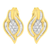 Bids.com 10K Yellow Gold 1/3 cttw Round-Cut Diamond Cluster and Swirl Stud Earrings (J-K Clarity, I2-I3 Color) Earrings
