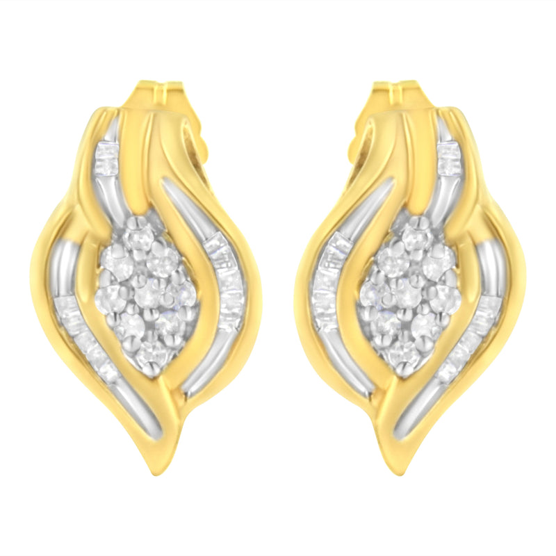 Bids.com 10K Yellow Gold 1/3 cttw Round-Cut Diamond Cluster and Swirl Stud Earrings (J-K Clarity, I2-I3 Color) Earrings