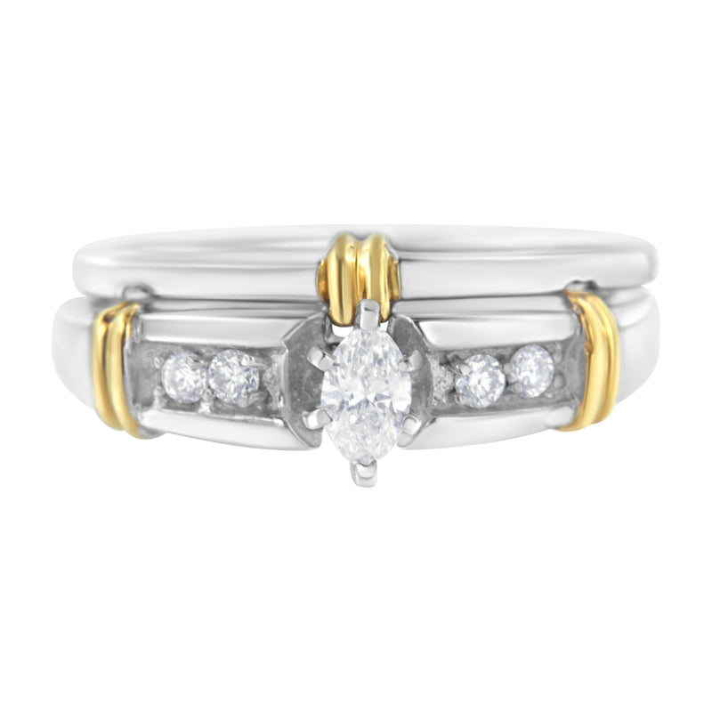 Bids.com 14K Yellow and White Gold 1/3 Cttw Marquise Diamond Cocktail Engagement Ring Set (H-I Color, SI1-SI2 Clarity) - Size 7 Rings