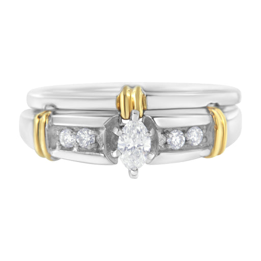 Bids.com 14K Yellow and White Gold 1/3 Cttw Marquise Diamond Cocktail Engagement Ring Set (H-I Color, SI1-SI2 Clarity) - Size 7 Rings