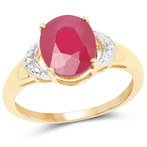 Bids.com 14K Yellow Gold Plated 4.01 Carat Glass Filled Ruby and White Diamond .925 Sterling Silver Ring Rings