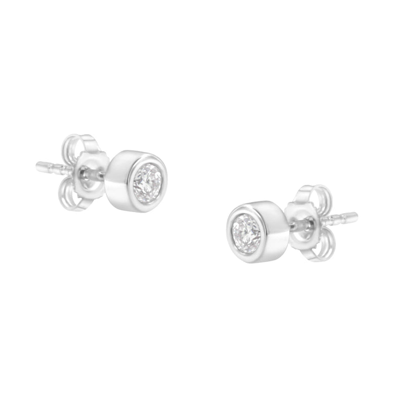 Bids.com 10K White Gold 1/4 Cttw Round Brilliant-Cut Near Colorless Diamond Bezel-Set Stud Earrings (H-I Color, I1-I2 Clarity) Earrings
