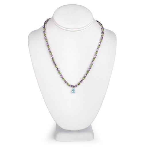 Bids.com 32.50 Carat Genuine Multi Stones .925 Sterling Silver Necklace Necklaces White Smoke